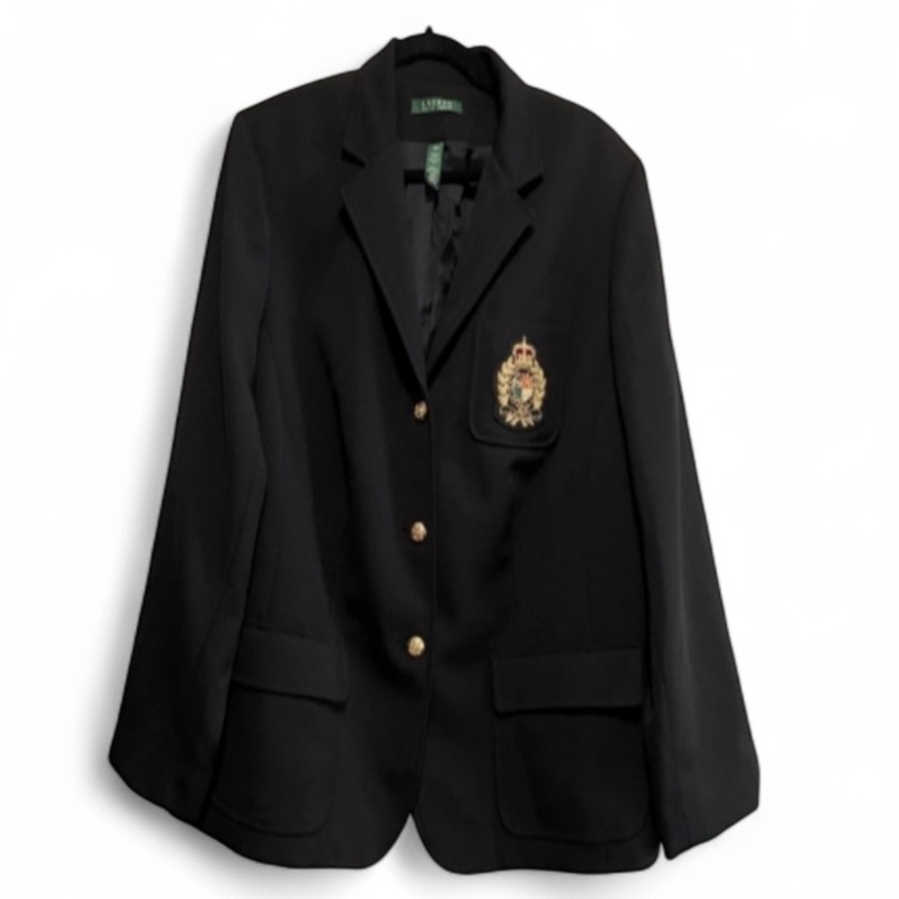 Lauren R.Lauren 💯% Wool Black Blazer Jacket Size 18W